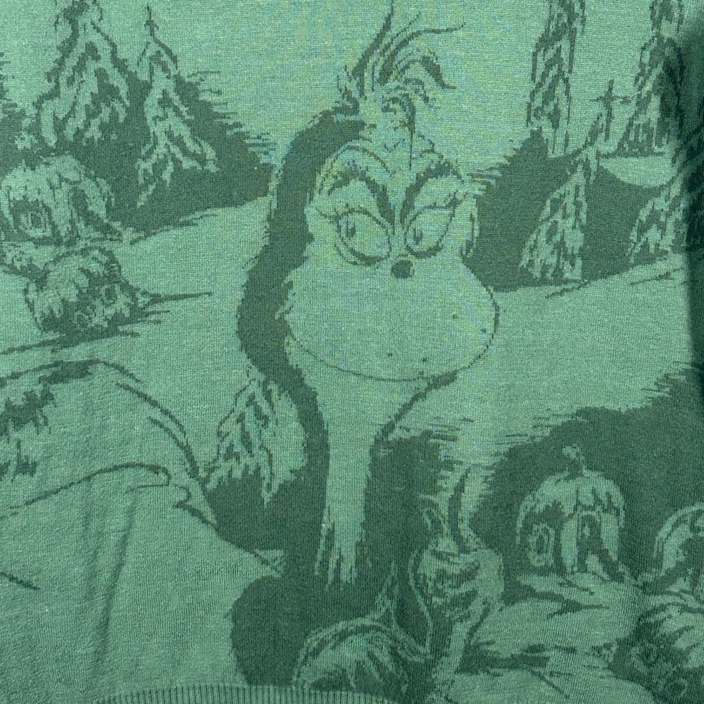 Dr. Seuss The Grinch Sweater Mens Medium Green Excellent Whoville Graphic Knit